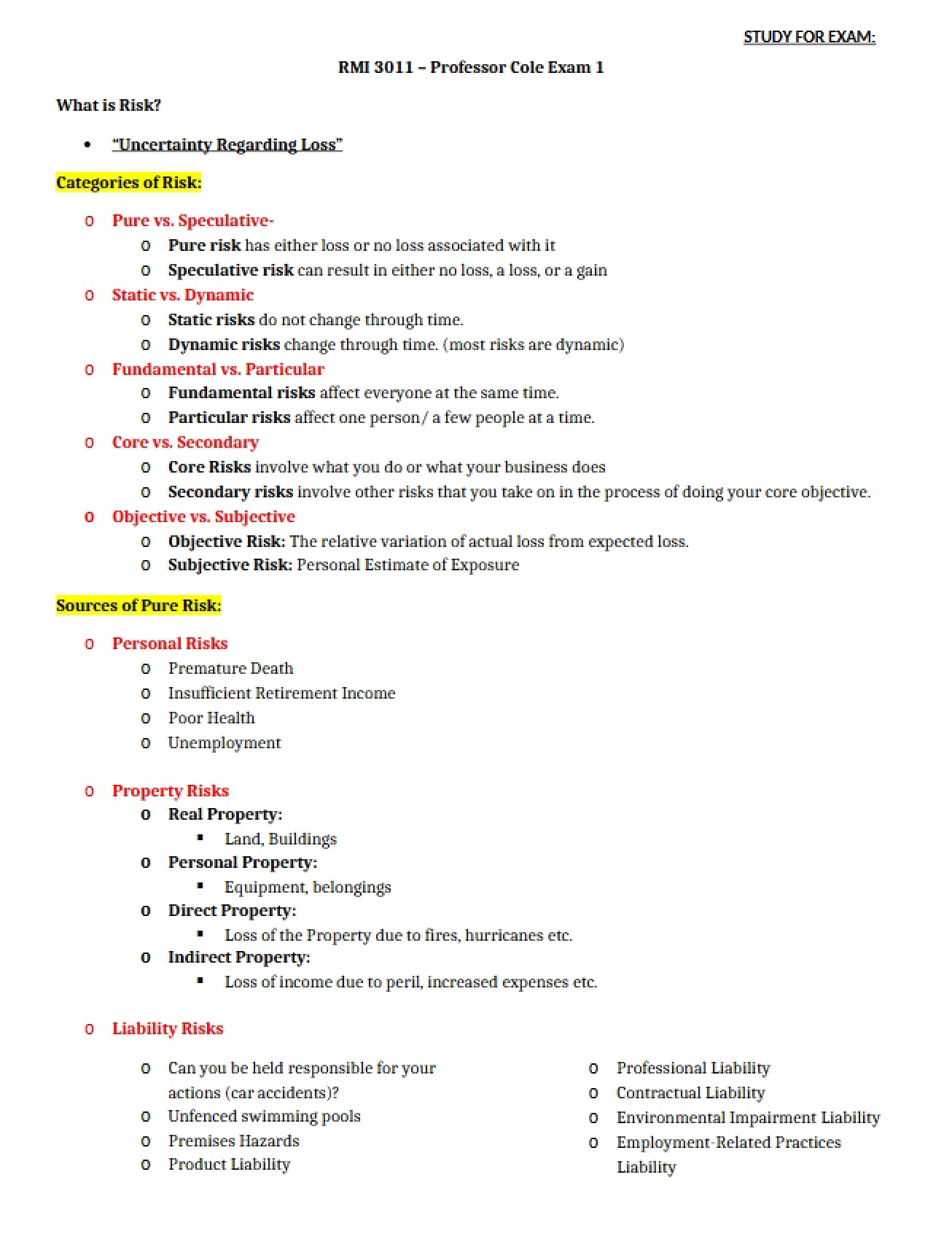 Risk Management Exam 1
