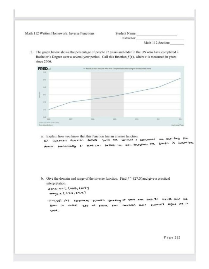 Homework on Inverse Functions