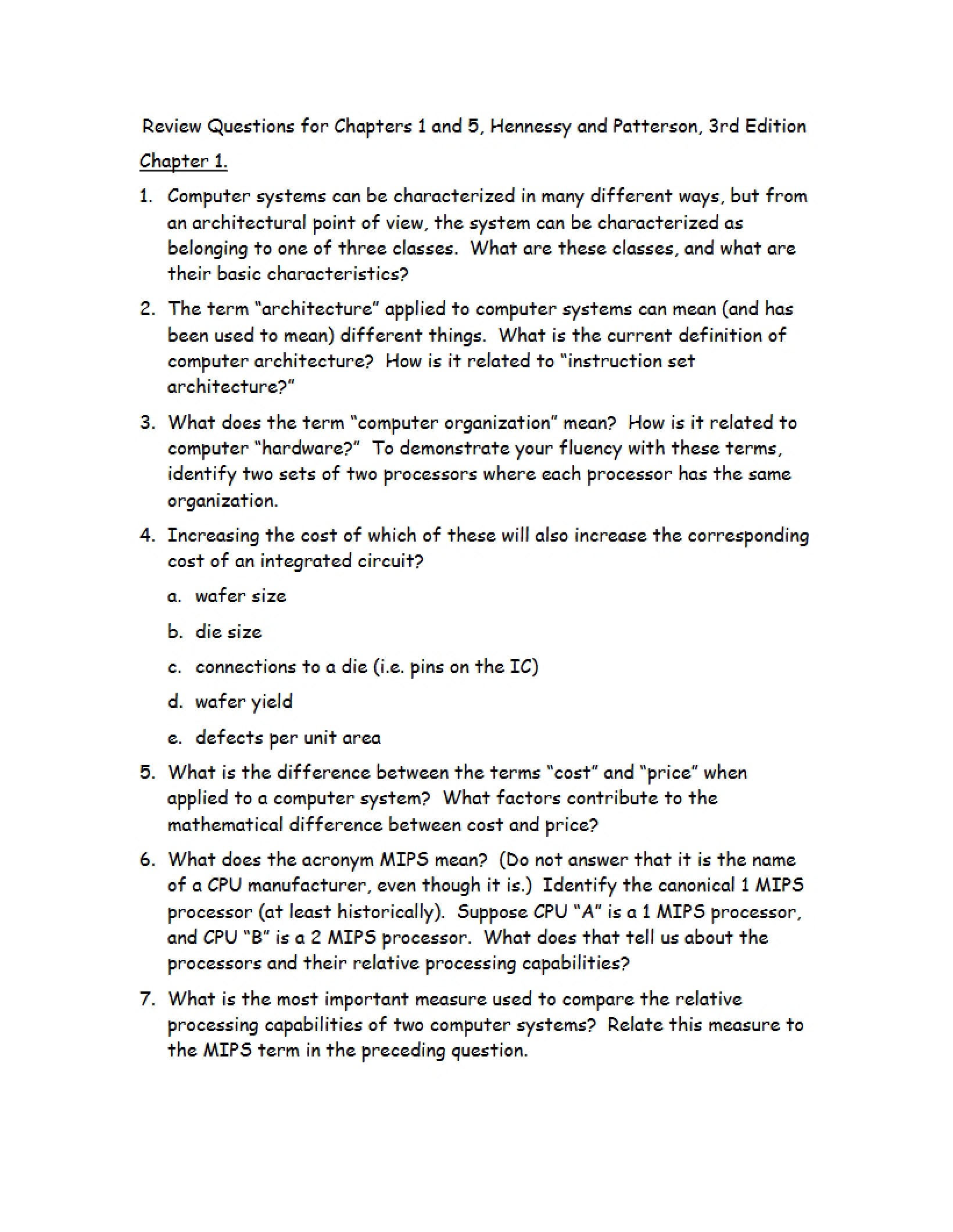 Advanced Computer Architecture Exam Guide
