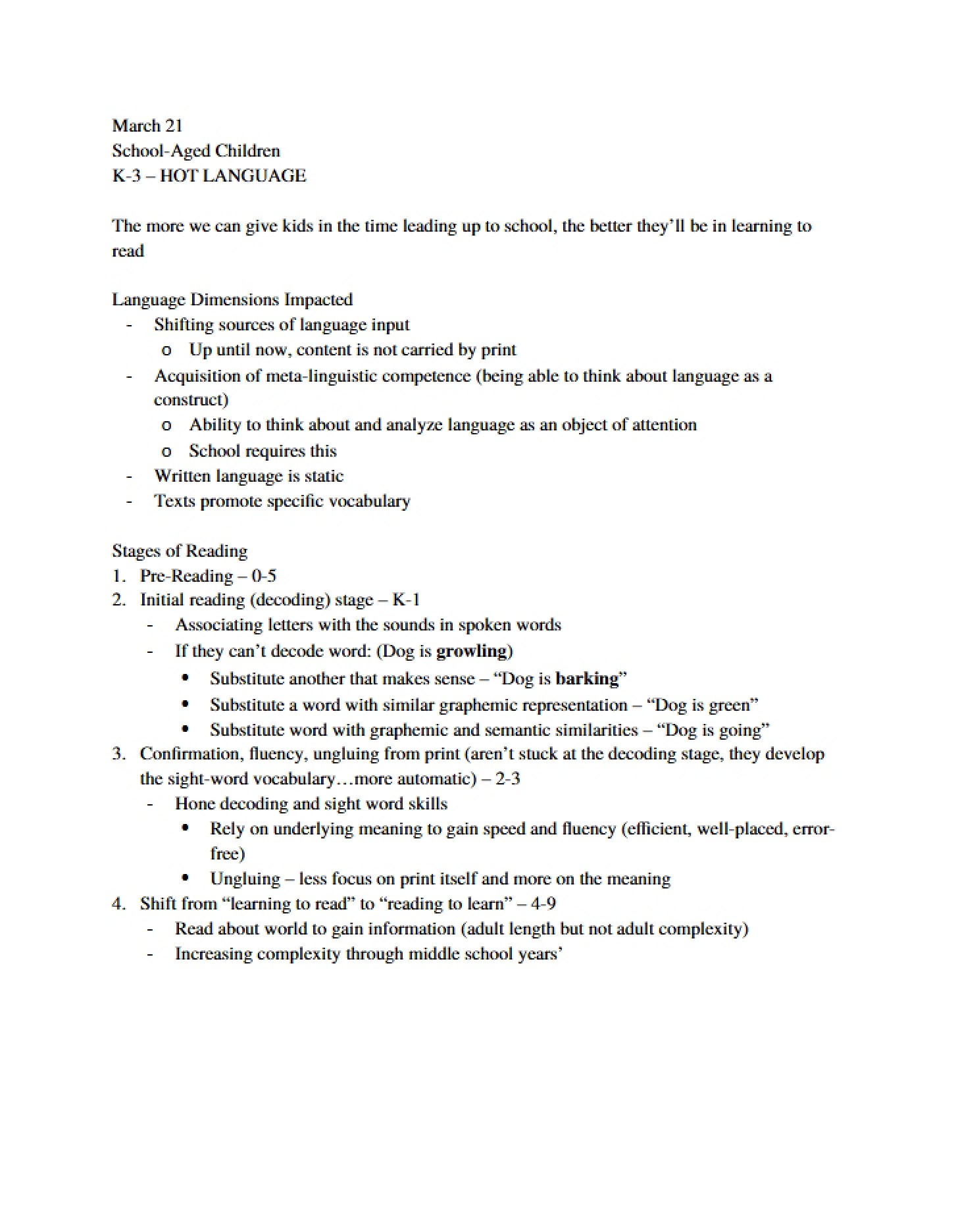 Notes from Lecture
