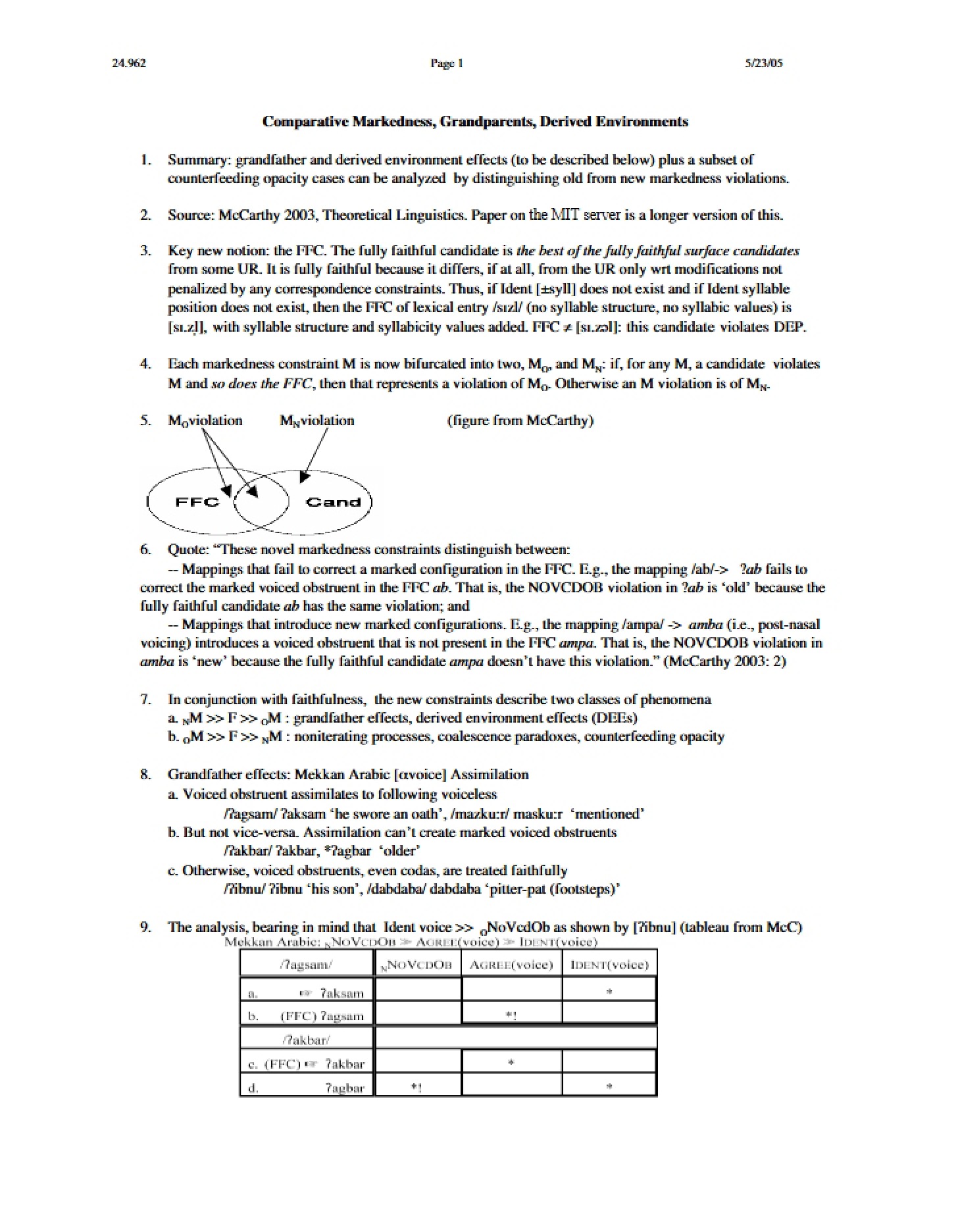 Derived Environments, Grandparents, and Comparative Markedness