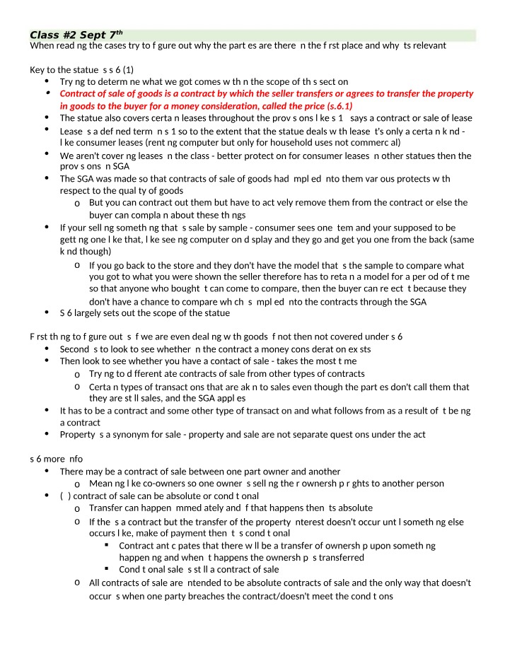 Sale of Goods Contracts and Implications