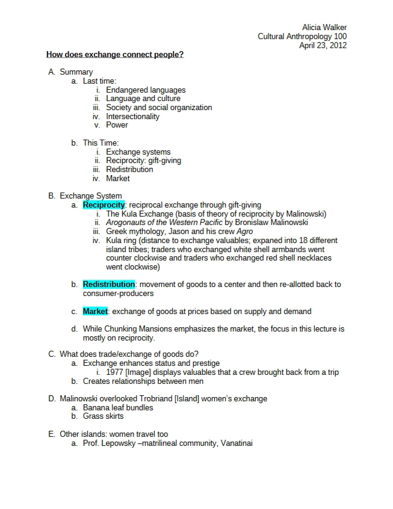 Notes Taken During Lecture