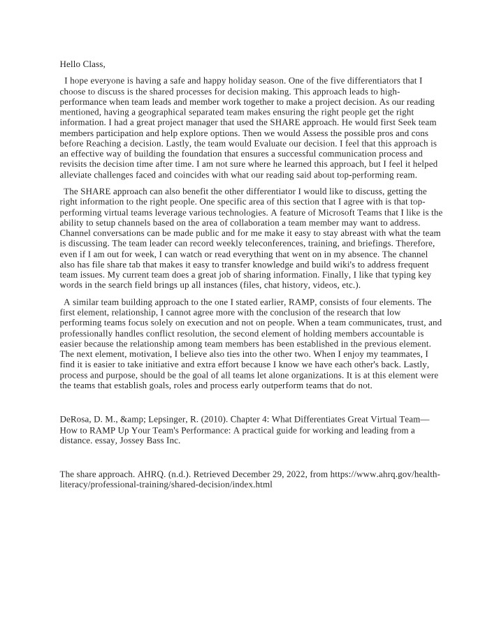 Notes - Performance Differentiators and the RAMP Model