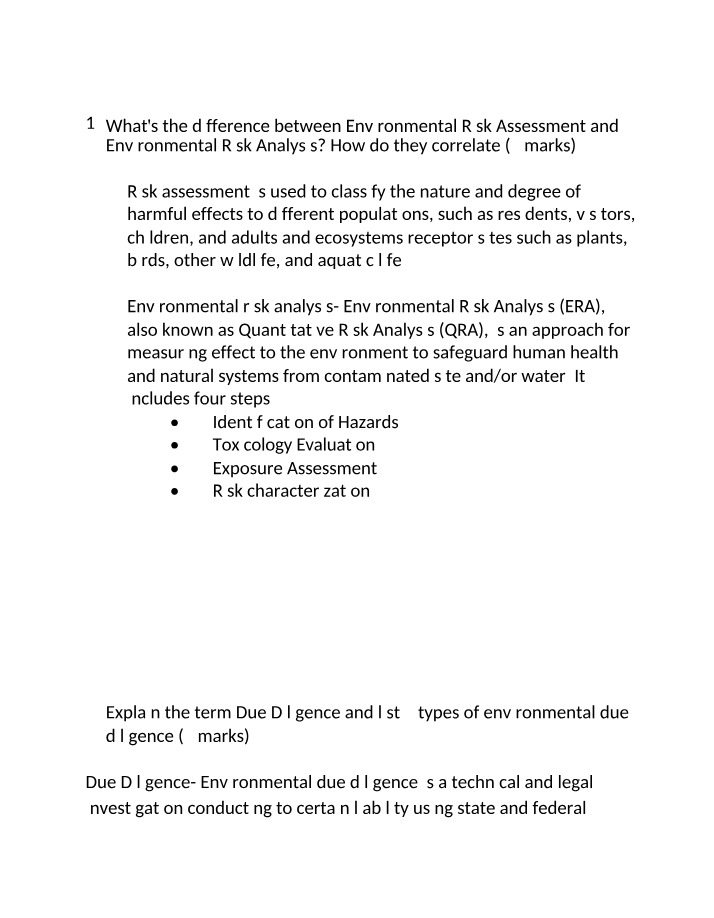 Environmental Risk Assessment and Analysis