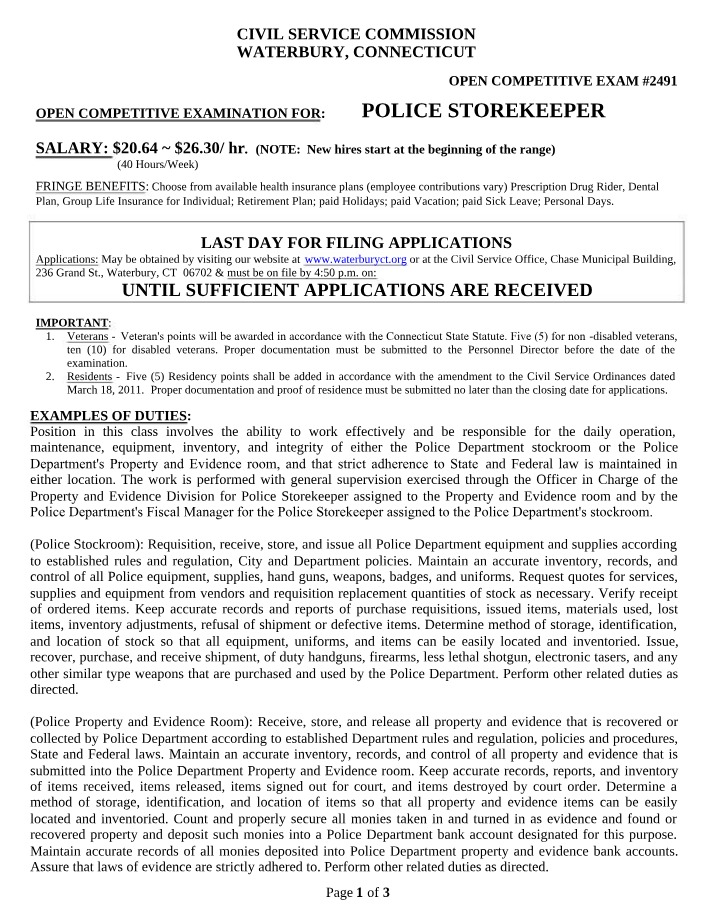 Open Competitive Exam for Police Storekeeper