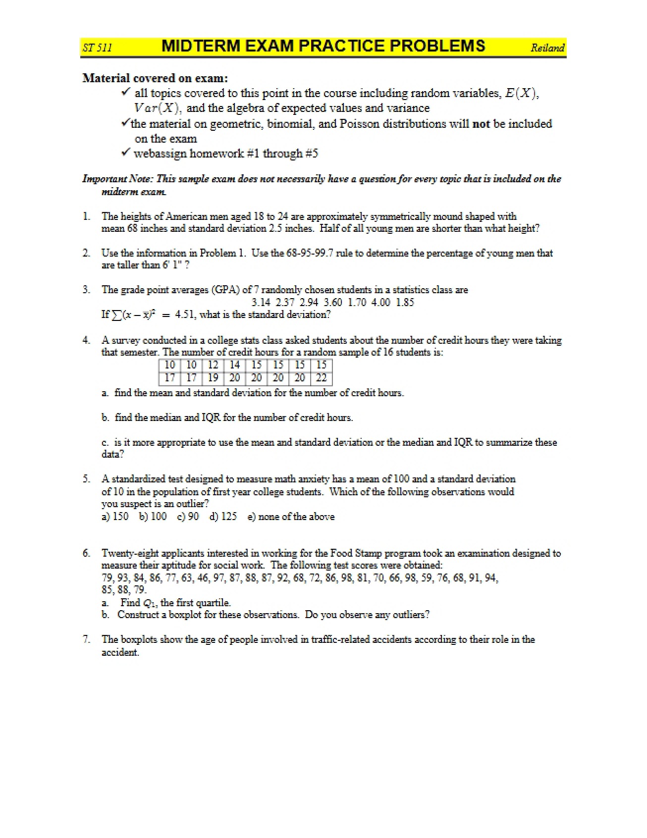 Practice Problems for Midterm