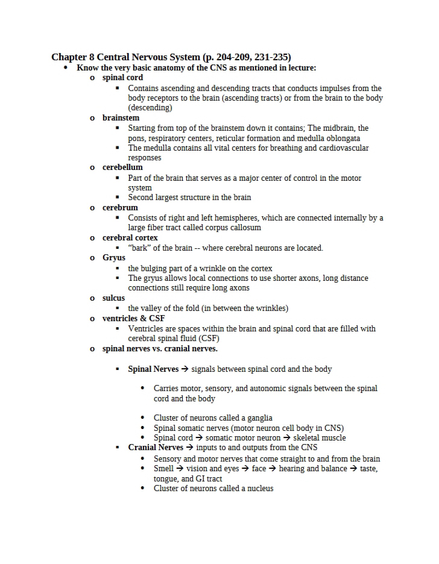 Central Nervous System - Chapter 8
