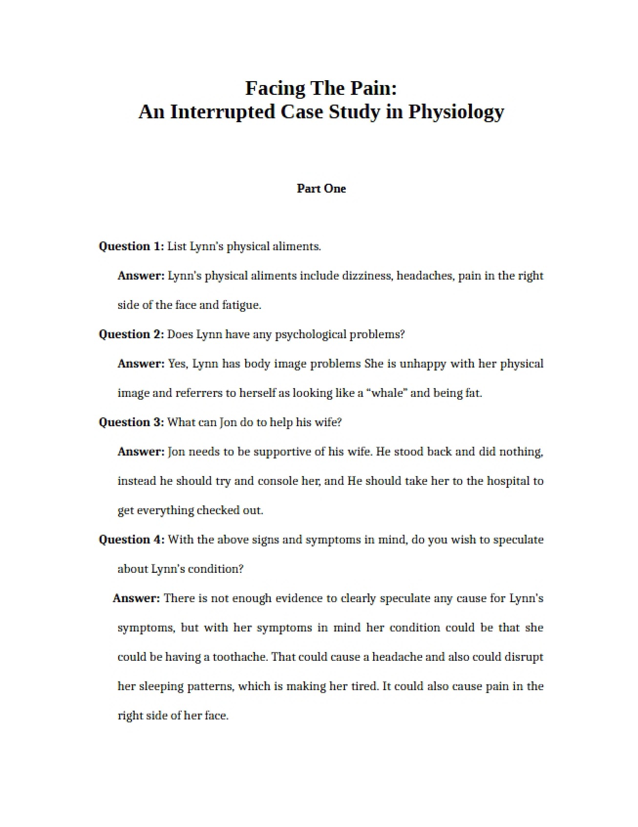 Second Physiology Case Study Analysis