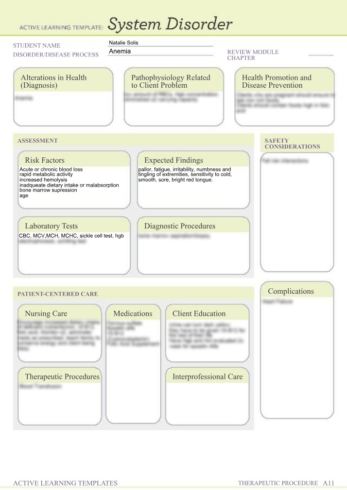 Active Learning Template - Anemia System Disorder