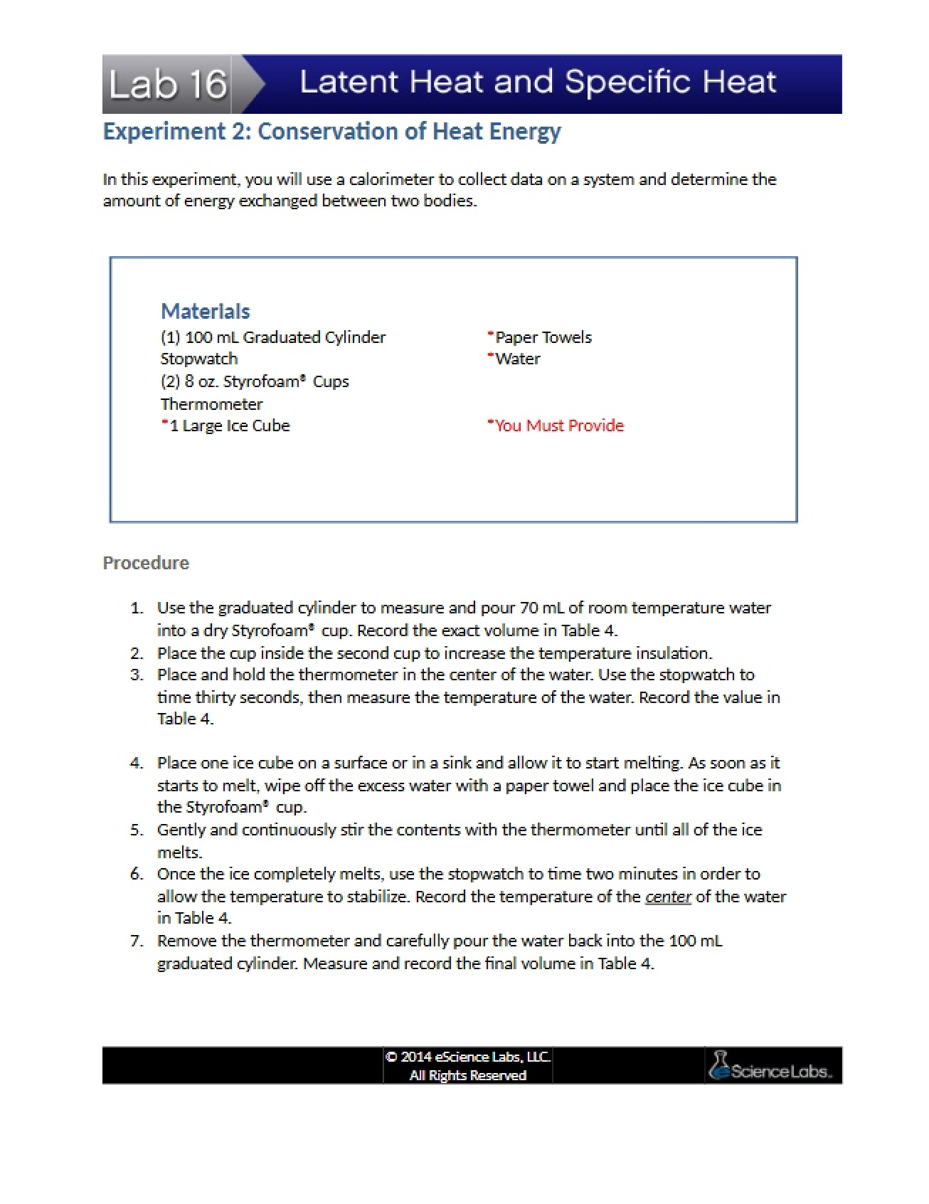Heat Energy Conservation Experiment Two