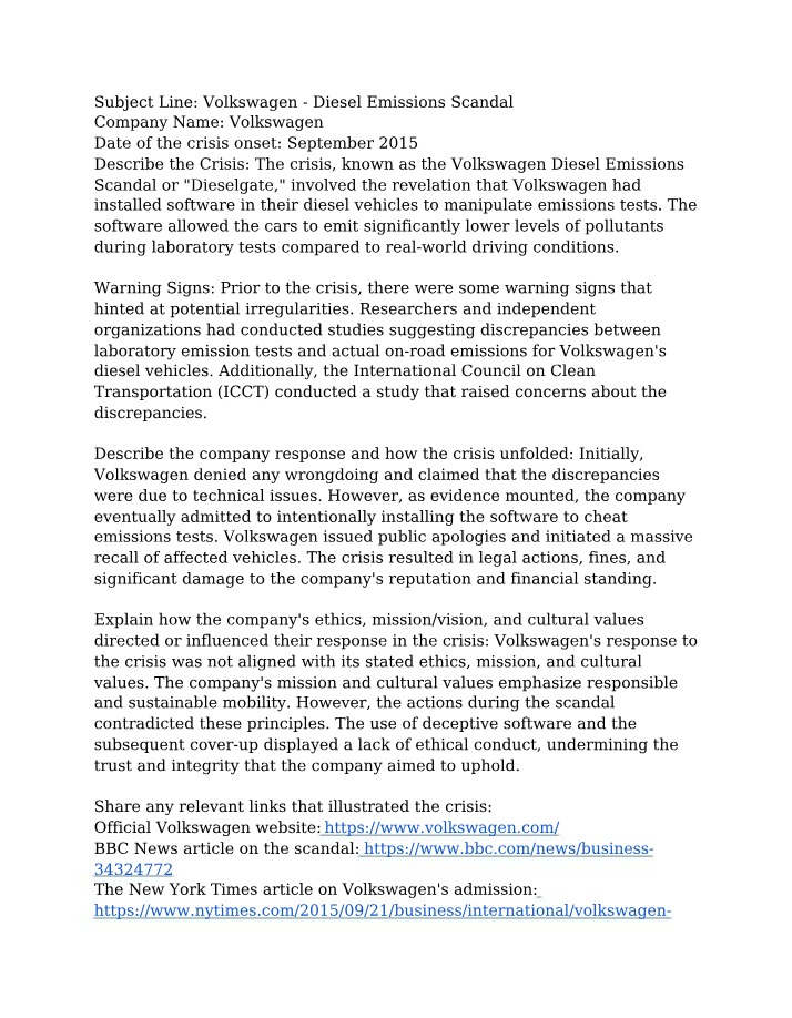 Volkswagen Scandal - Diesel Emissions Analysis