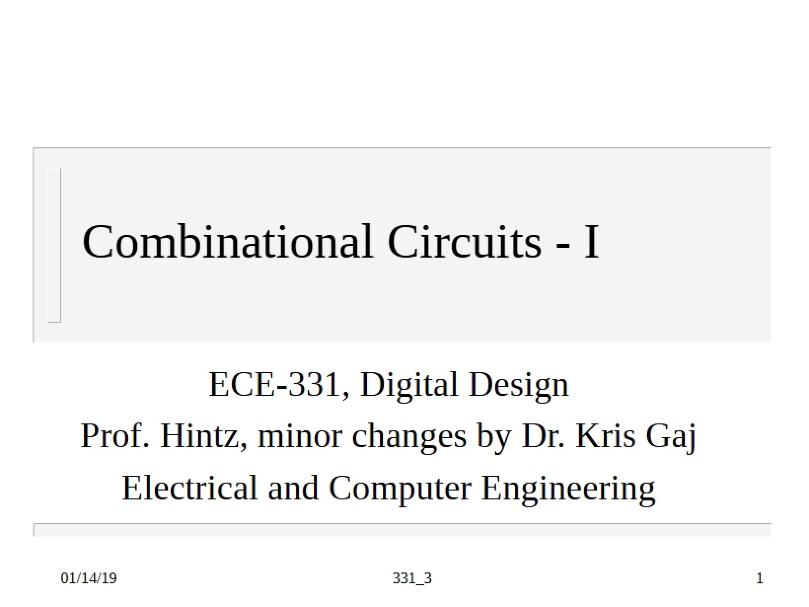 Part I Combinational Circuits