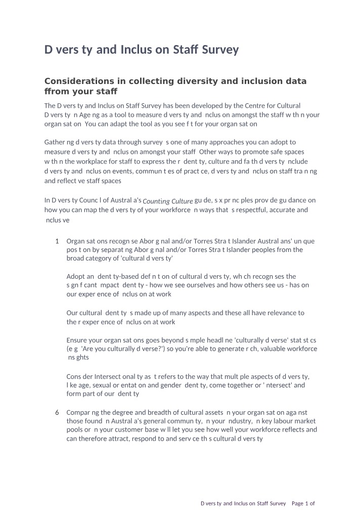 Staff Survey on Diversity and Inclusion