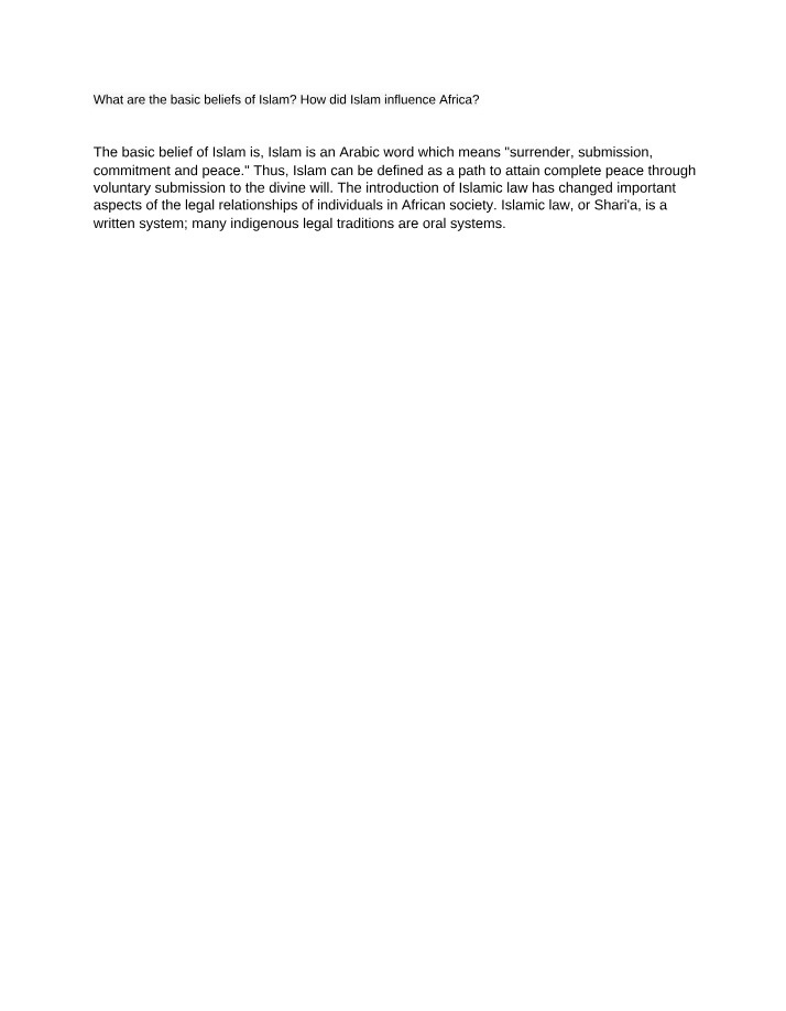 The Influence of Islam on Africa - Basic Beliefs