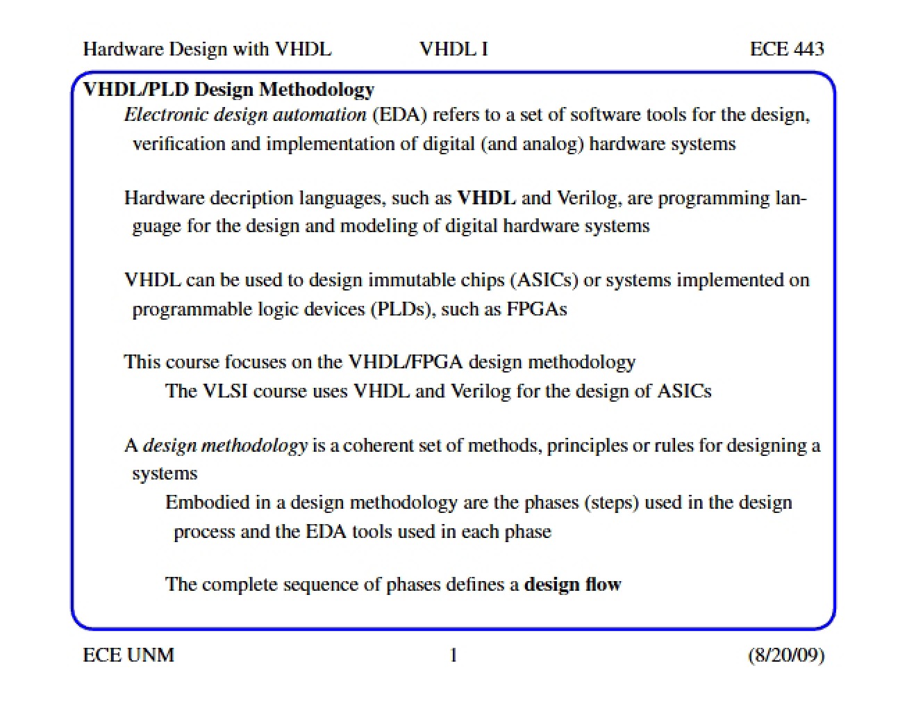 Methodology for VHDL-PLD Design