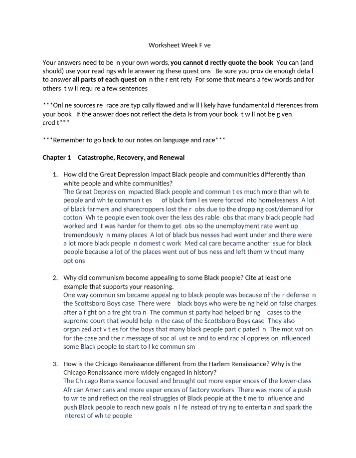Reading Worksheet for Week Five