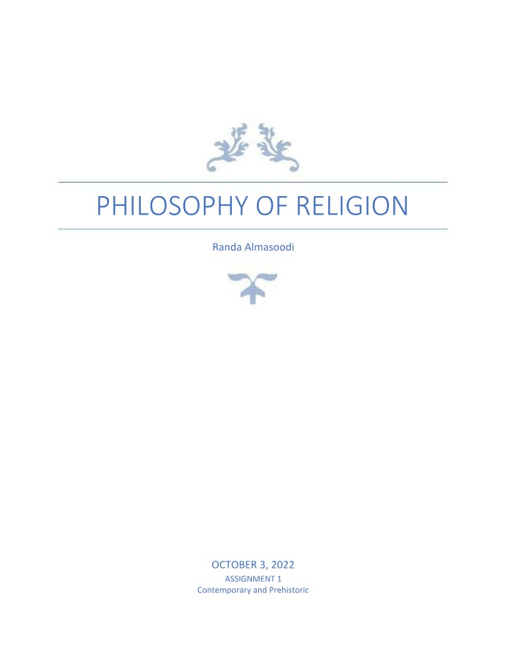 Assignment 1 - Contemporary and Prehistoric Philosophy