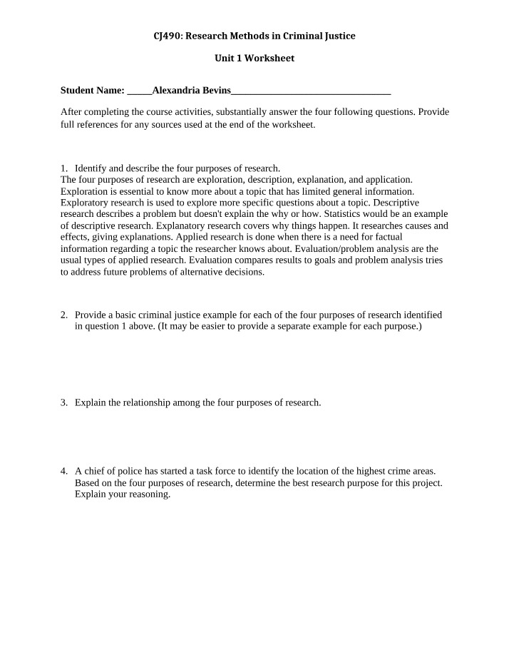 Worksheet for Unit 1