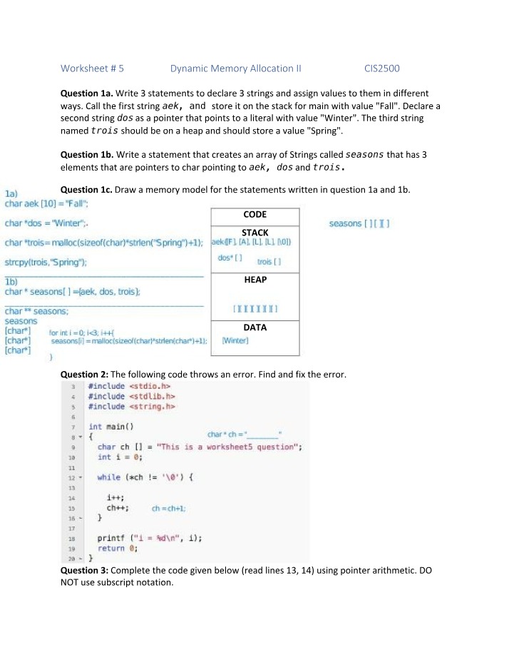 CIS2500 Worksheet 5