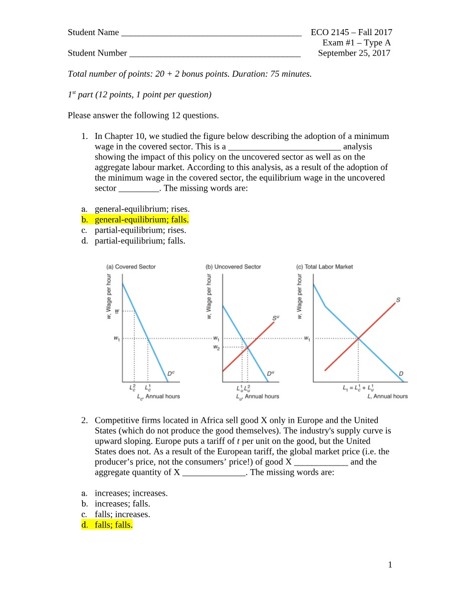 Fall 2017 Exam #1 - ECO 2145 Type A