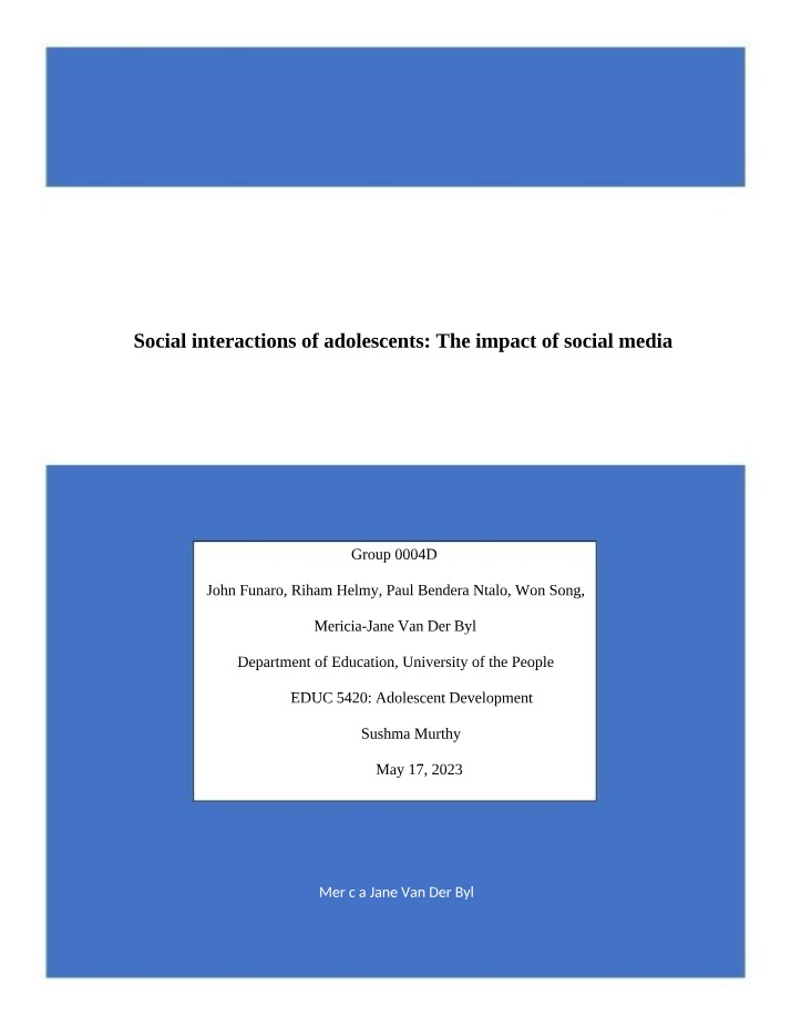 Social Media Impact on Adolescent Social Interactions