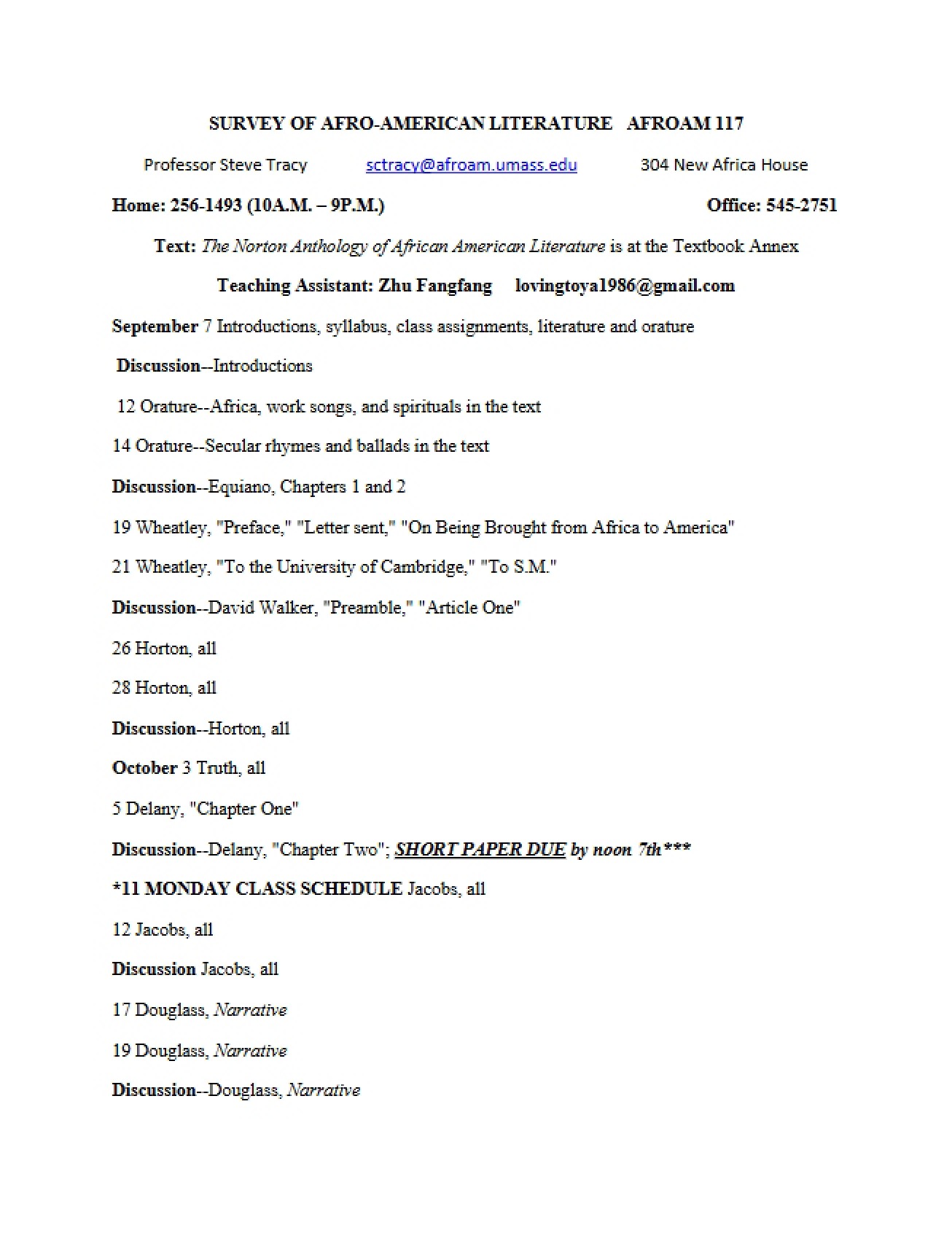 Afro-American Literature Survey Course Material