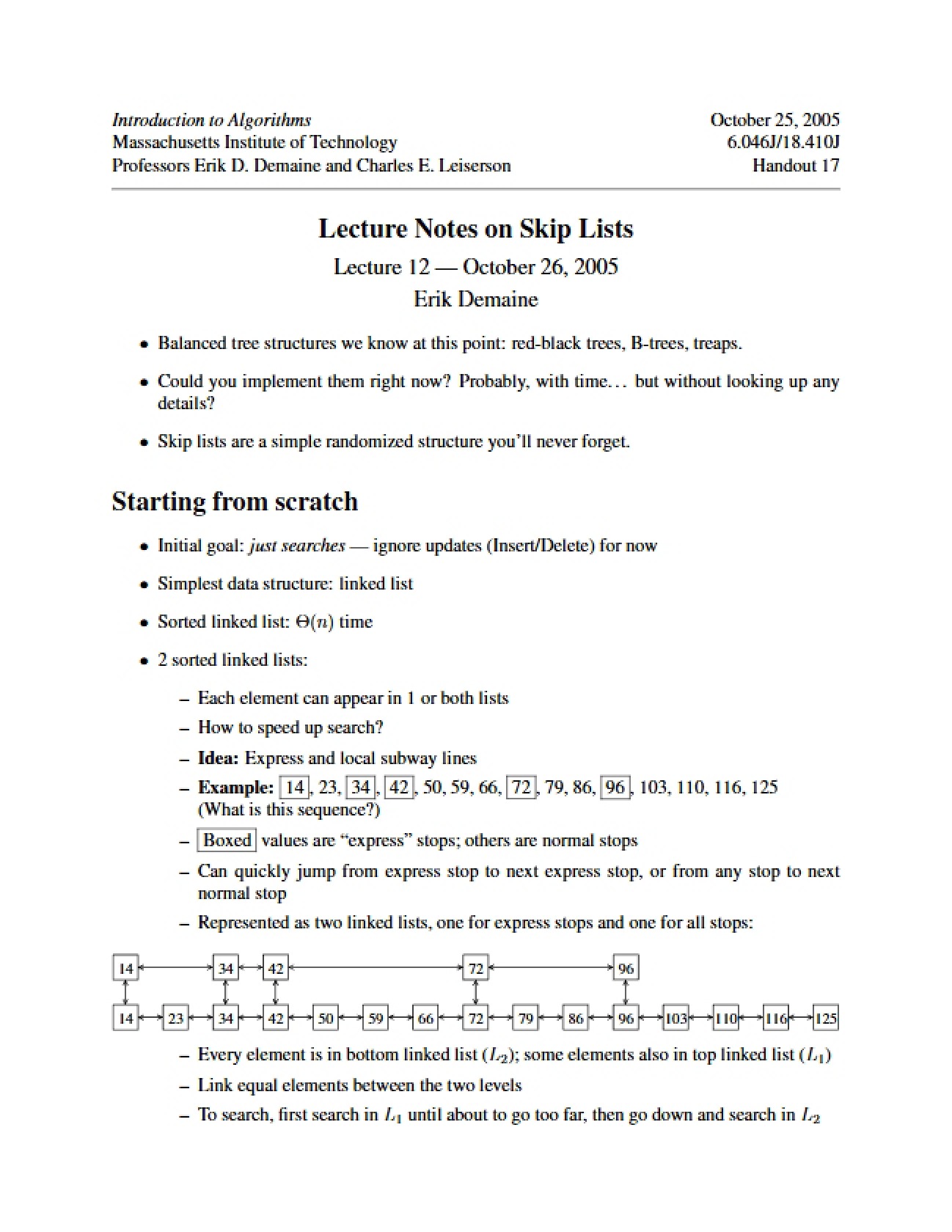 Skip Lists Lecture Notes