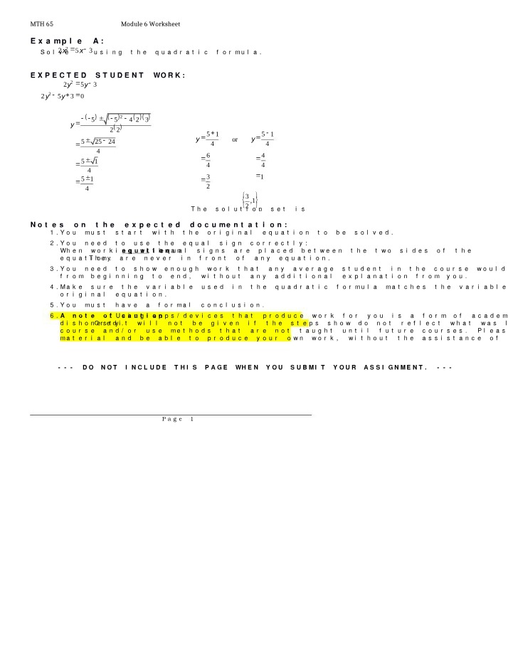 MTH65 Module 6 Worksheet