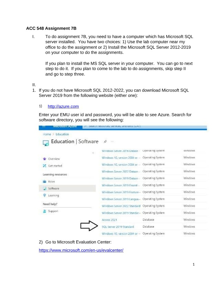 ACC 548 Assignment - Installing and Using SQL Server 2019