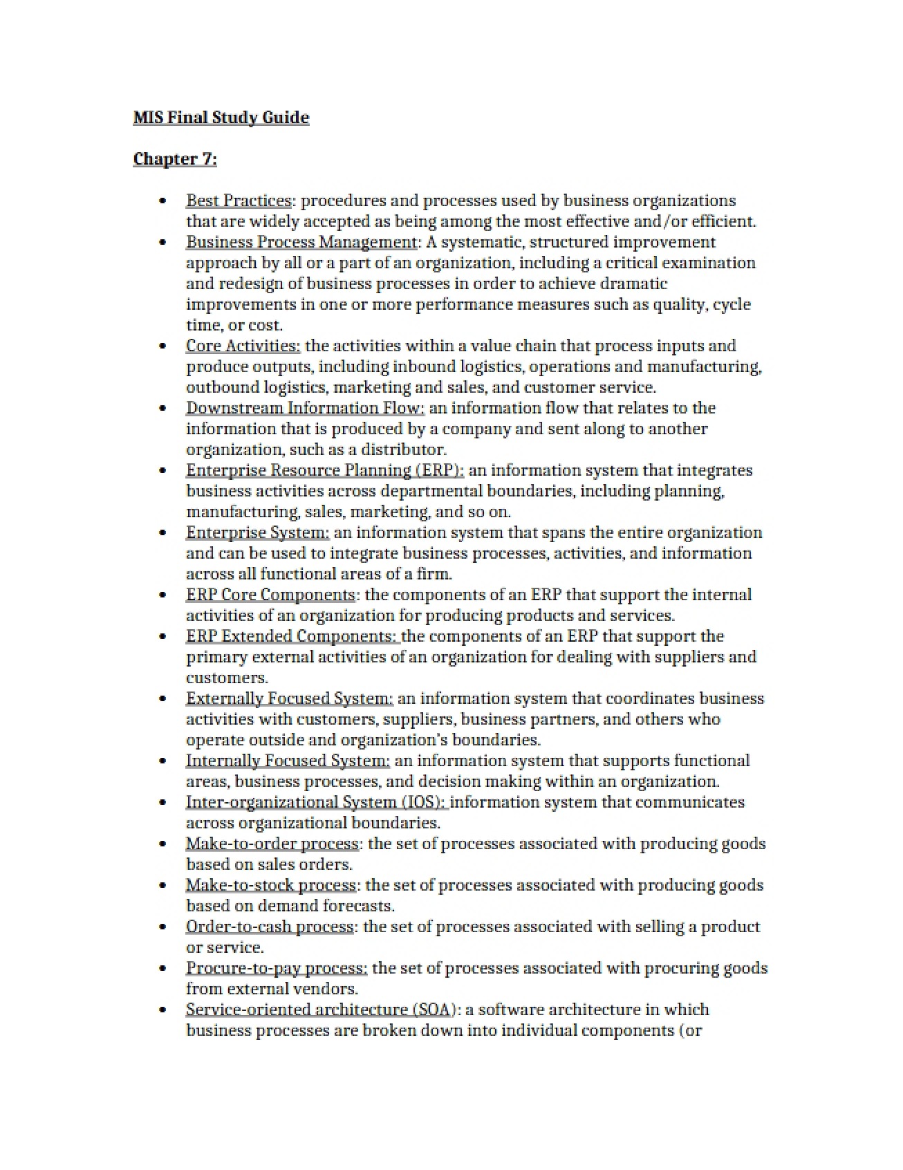 Study Guide for Information Systems in Organizations