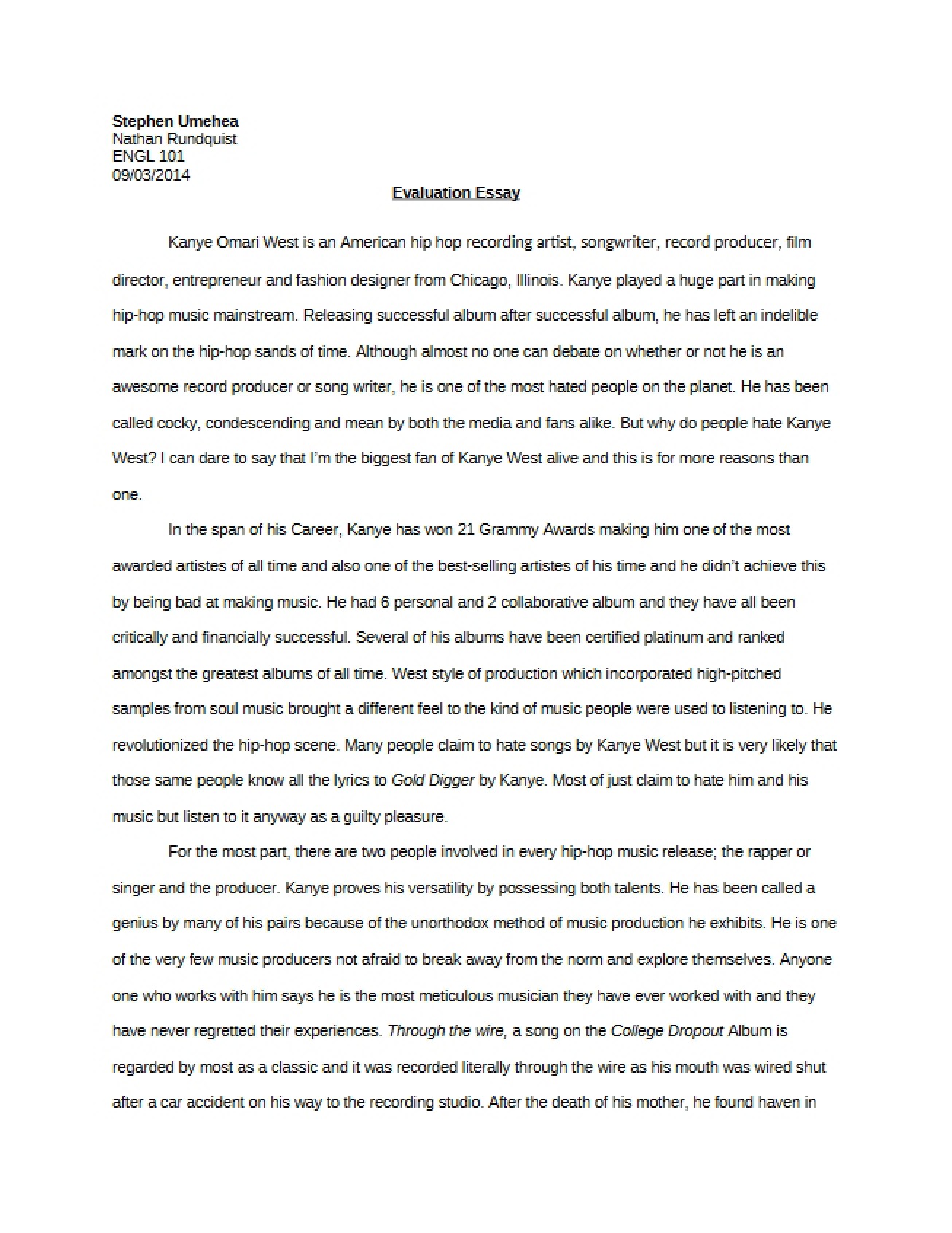 Essay on Evaluation
