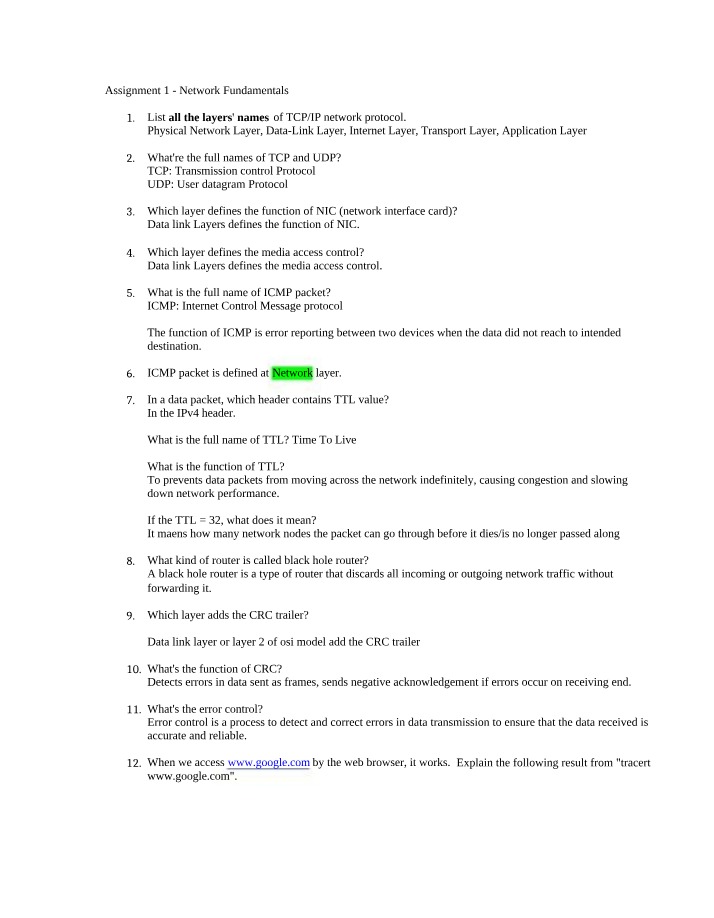 Network Fundamentals Assignment 1