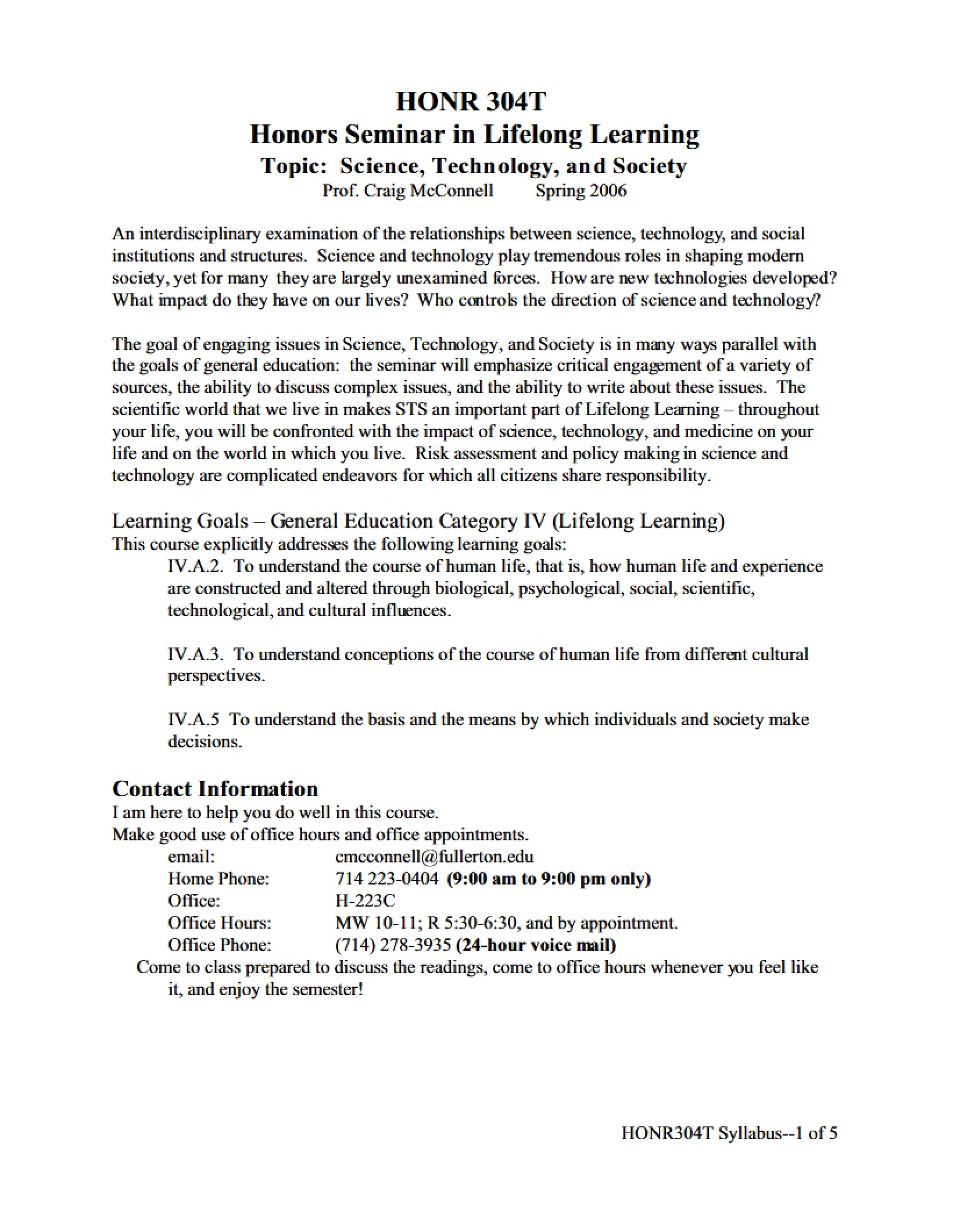 Lifelong Learning Seminar Syllabus