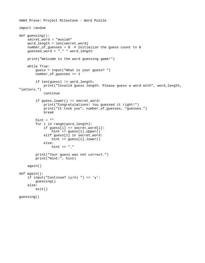 W04 Project Milestone - Word Puzzle