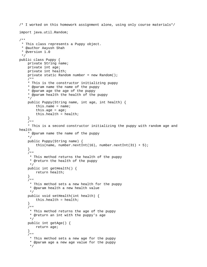 Java Puppy Class - Methods and Constructors