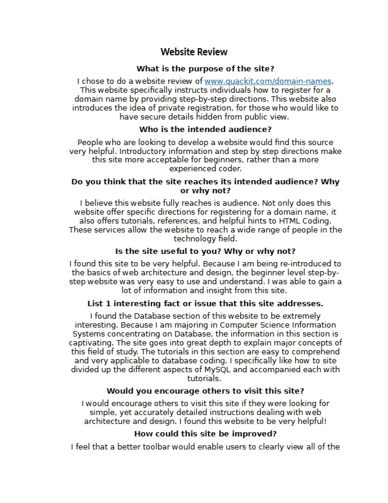 First Website Review for Web Architecture