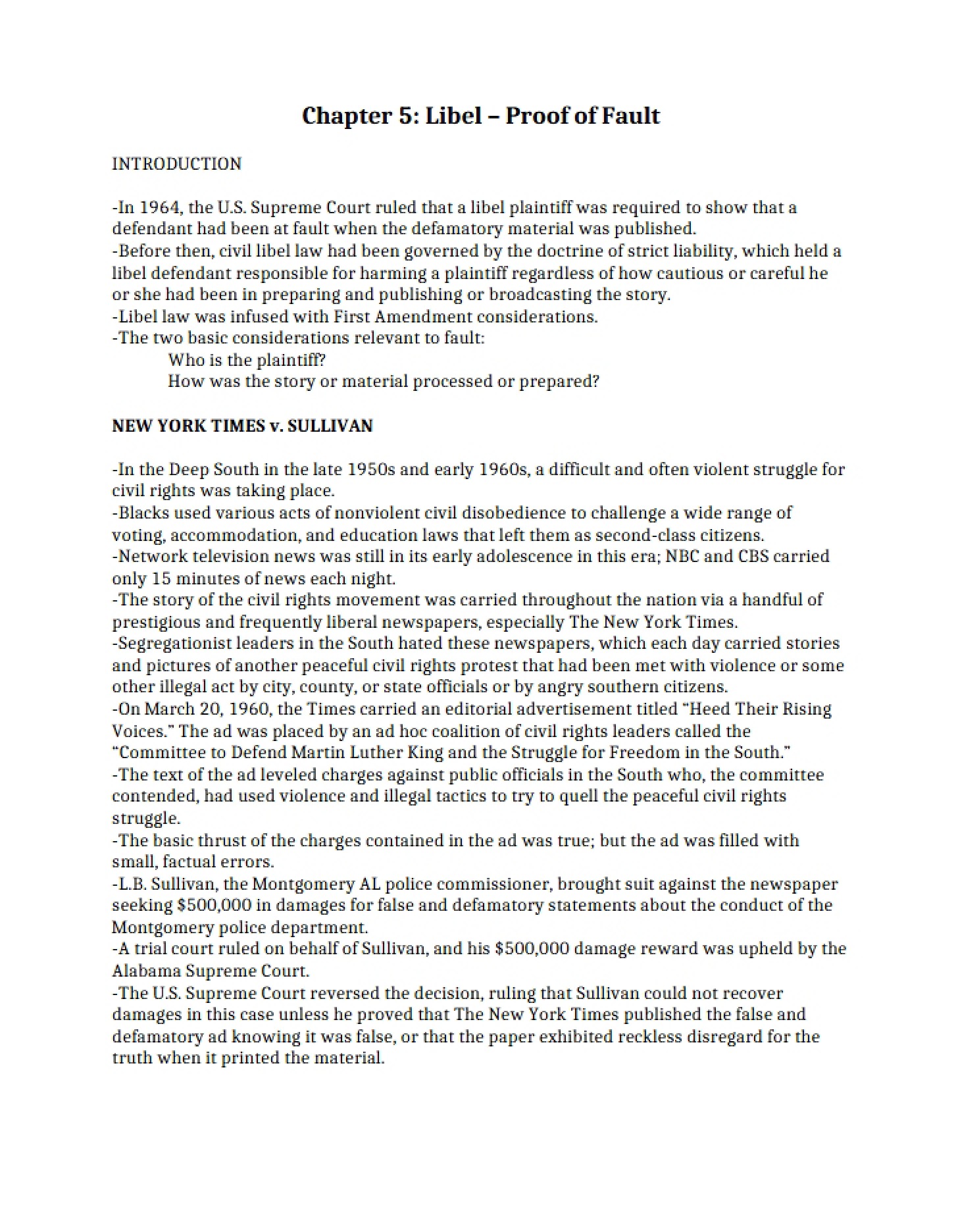 Establishing Fault in Libel Cases (Chapter 5)