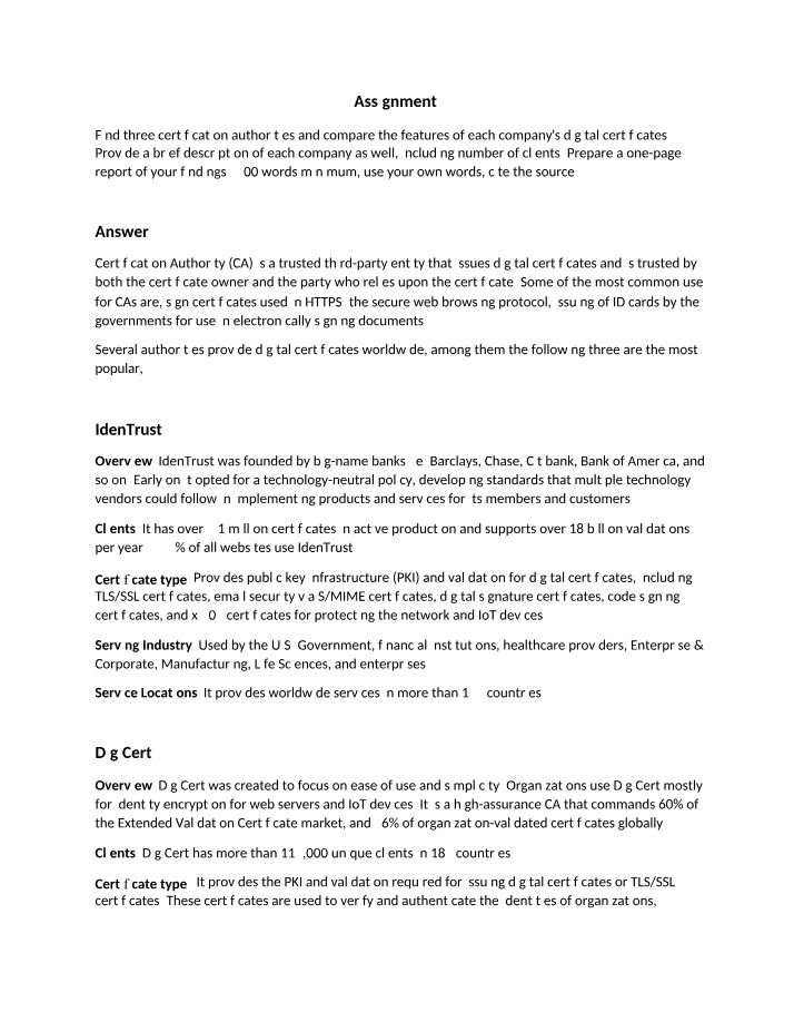 Certification Authorities Comparison - IdenTrust, DigiCert, and Comodo