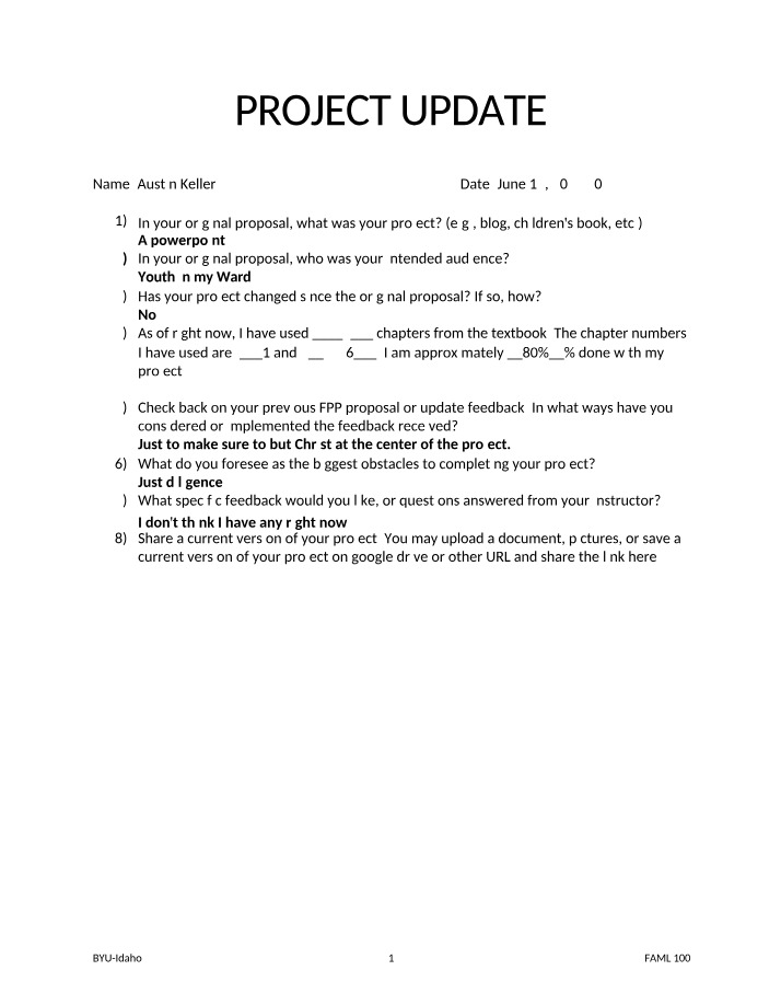 FAML100 - Project Update