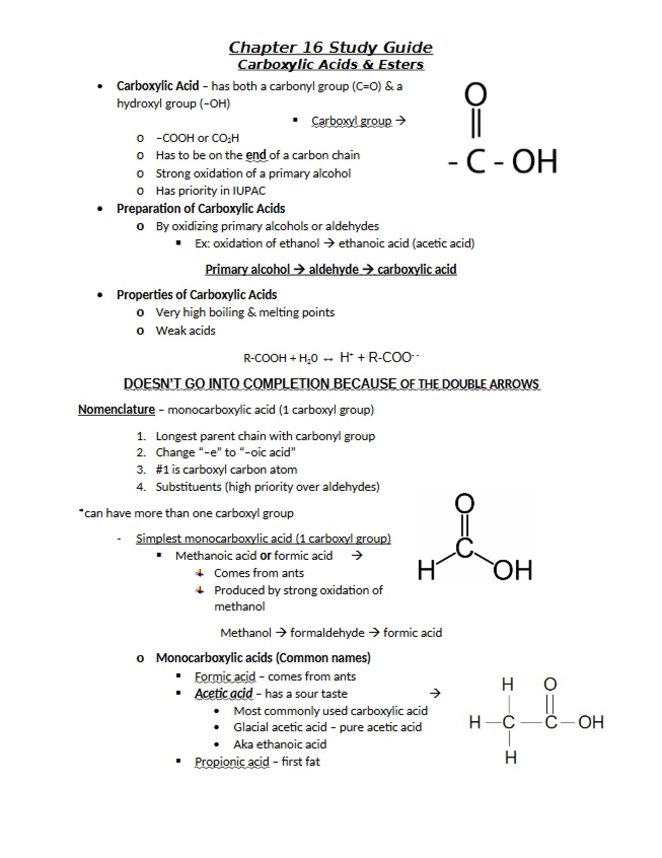 Esters and Carboxylic Acids