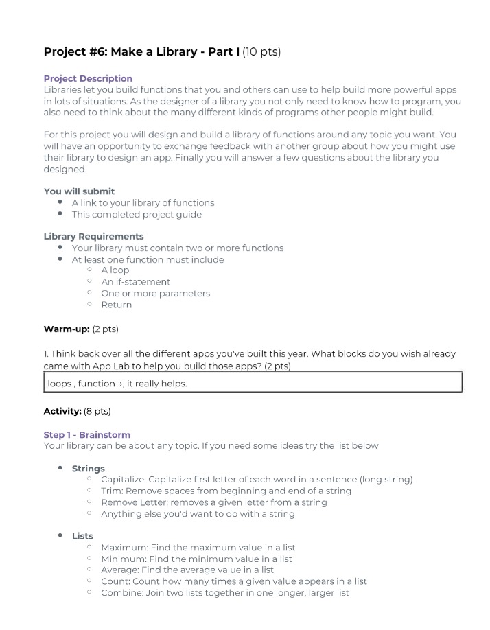 Project Guide - Design and Build a Library of Functions for App Development
