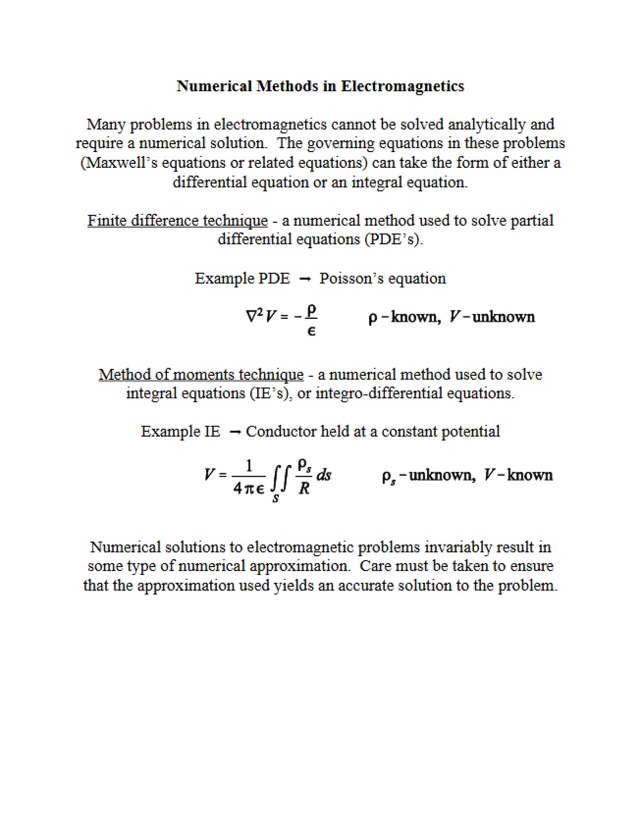 Electromagnetics Numerical Methods