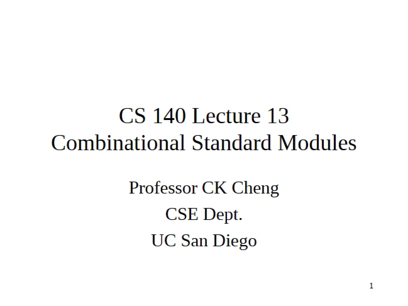 Combinational Standard Logic Modules