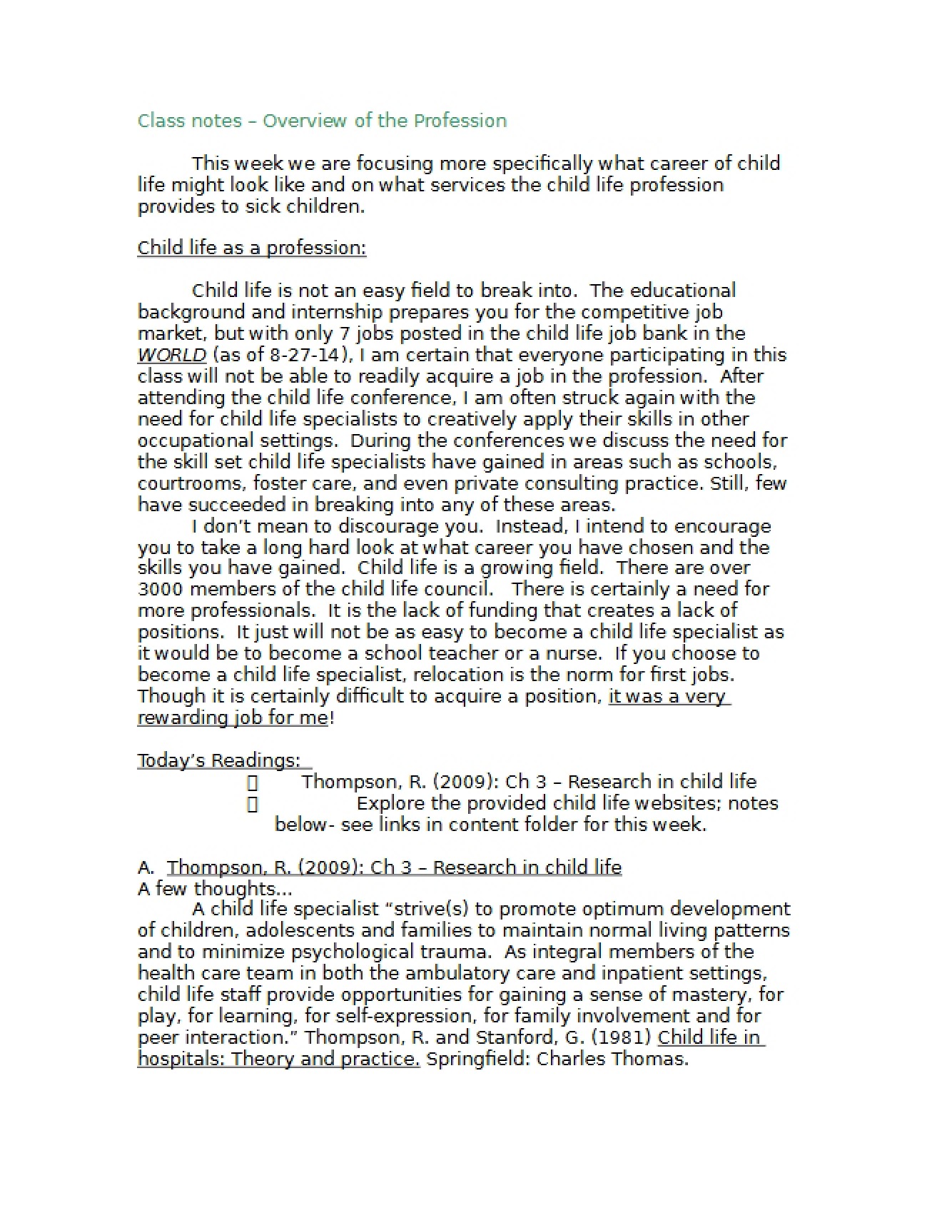 Week 2 Profession Overview Notes