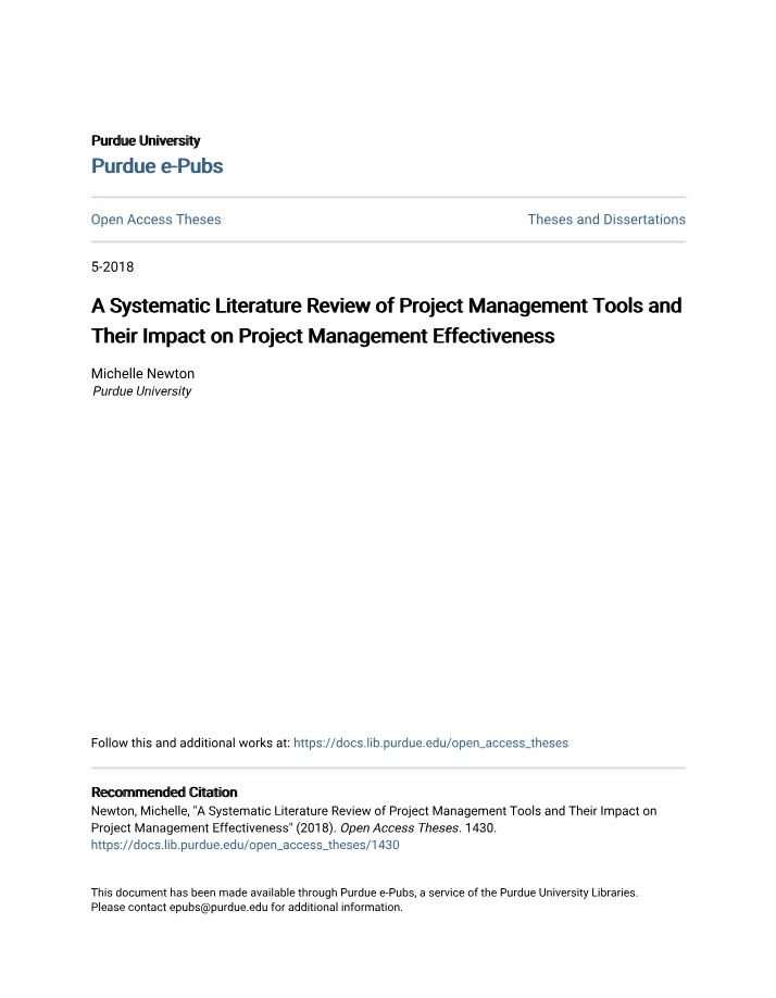 Systematic Literature Review on Project Management Tools and Effectiveness