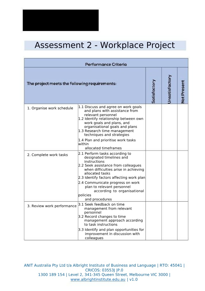 Workplace Project Assessment 2
