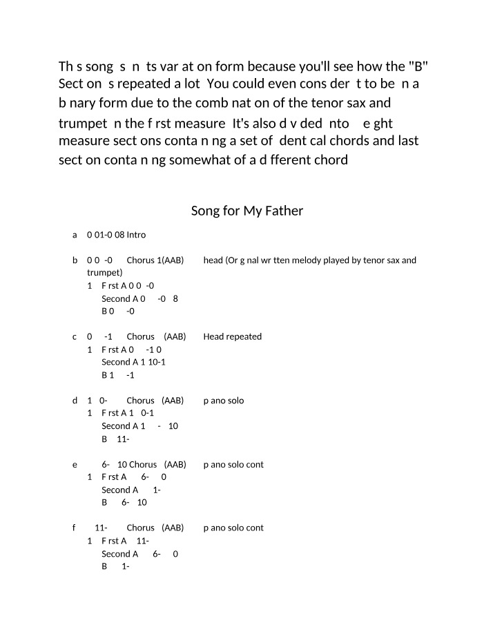 Analysis of Song for My Father