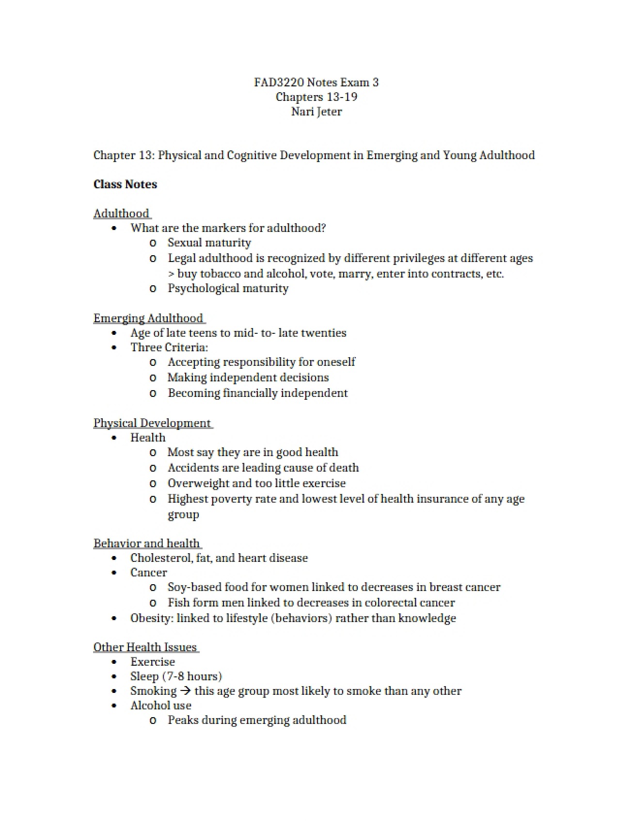Third Examination for Life Span Development