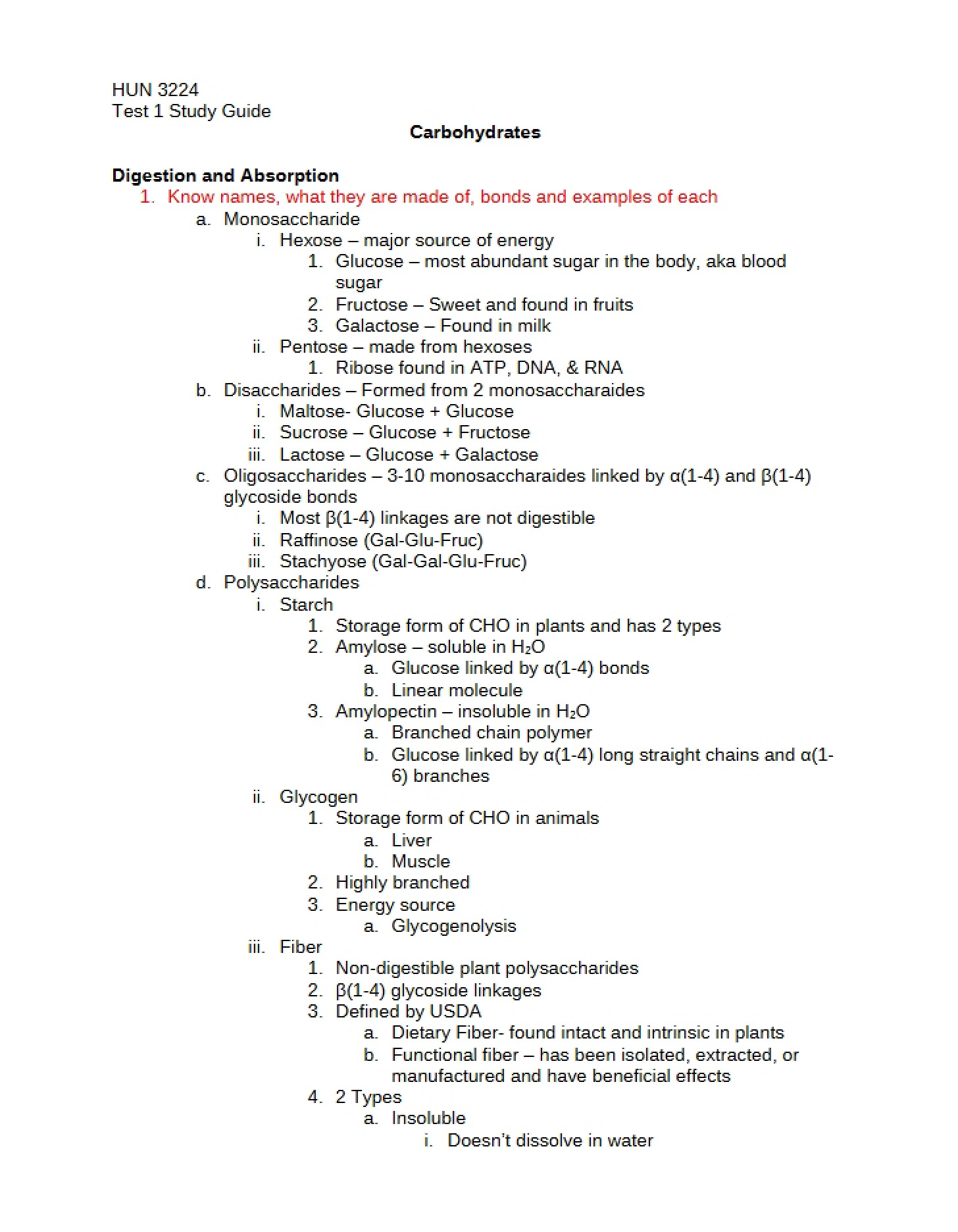 Dietary Carbohydrate Classification
